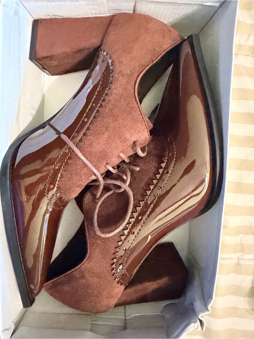 Women's Chestnut Brown Lace-Up Block Heel Shoes